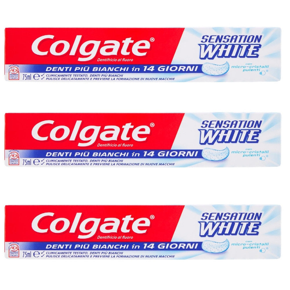 Multipack da 3 dentifrici colgate sensation white - confezioni da 75 ml ciascuna