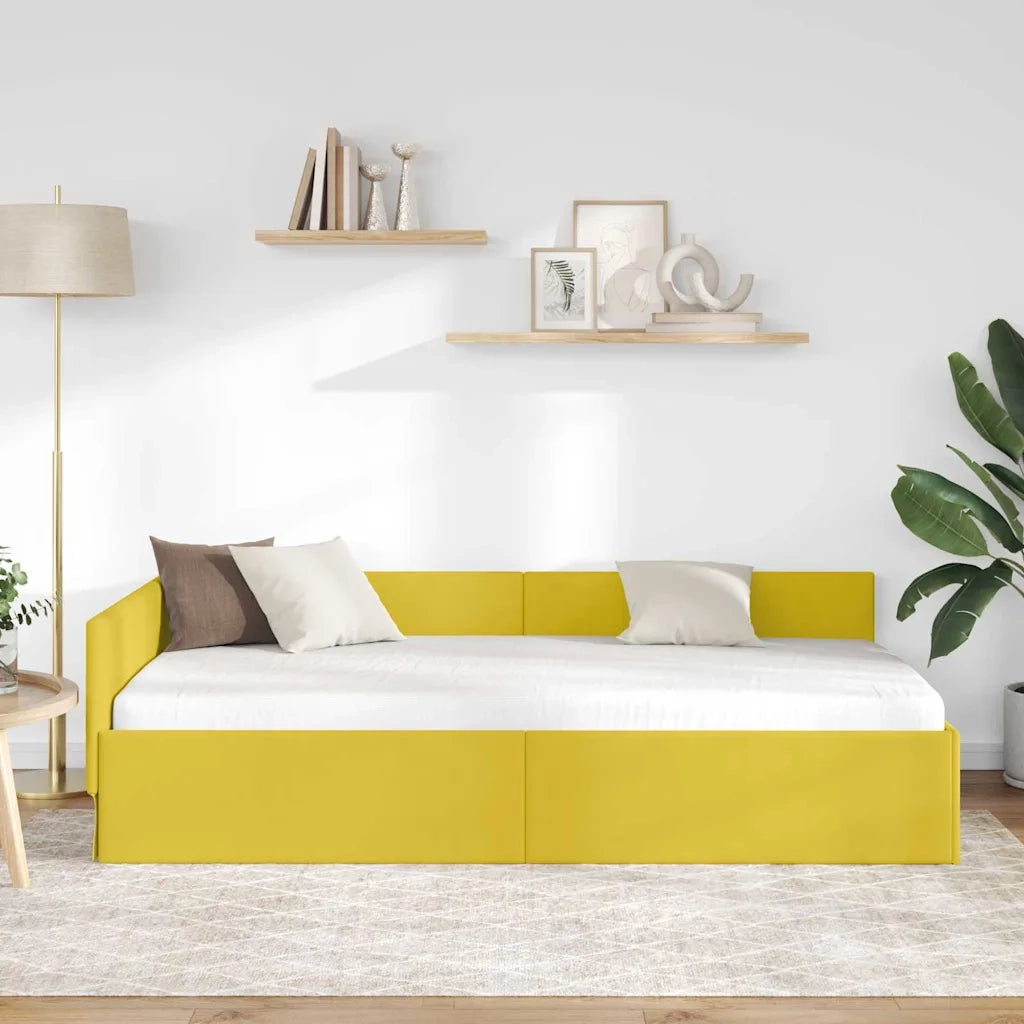 Cornice del letto ad angolo Giallo 100 cm x 200 cm Velluto 42016097