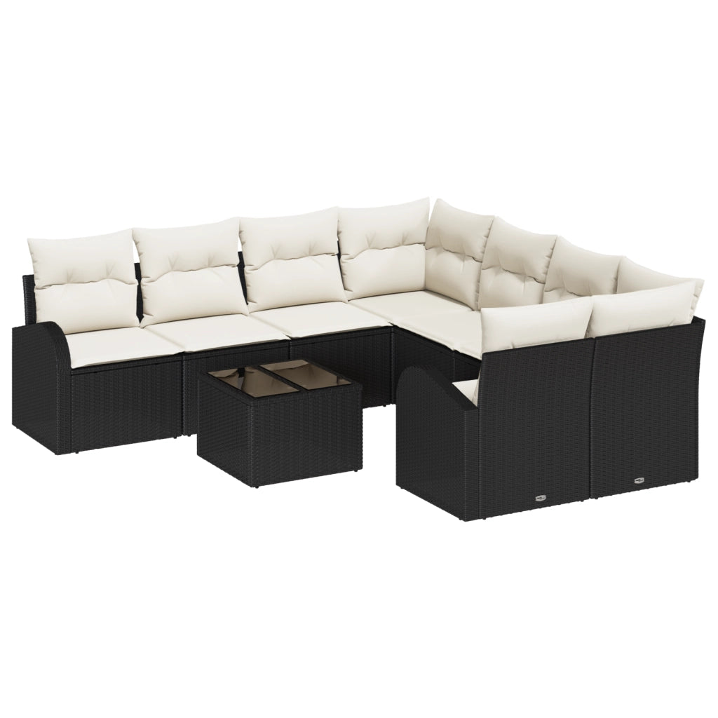 Set da giardino con cuscini a 9 pezzi  Rattan Polyrattan Neri