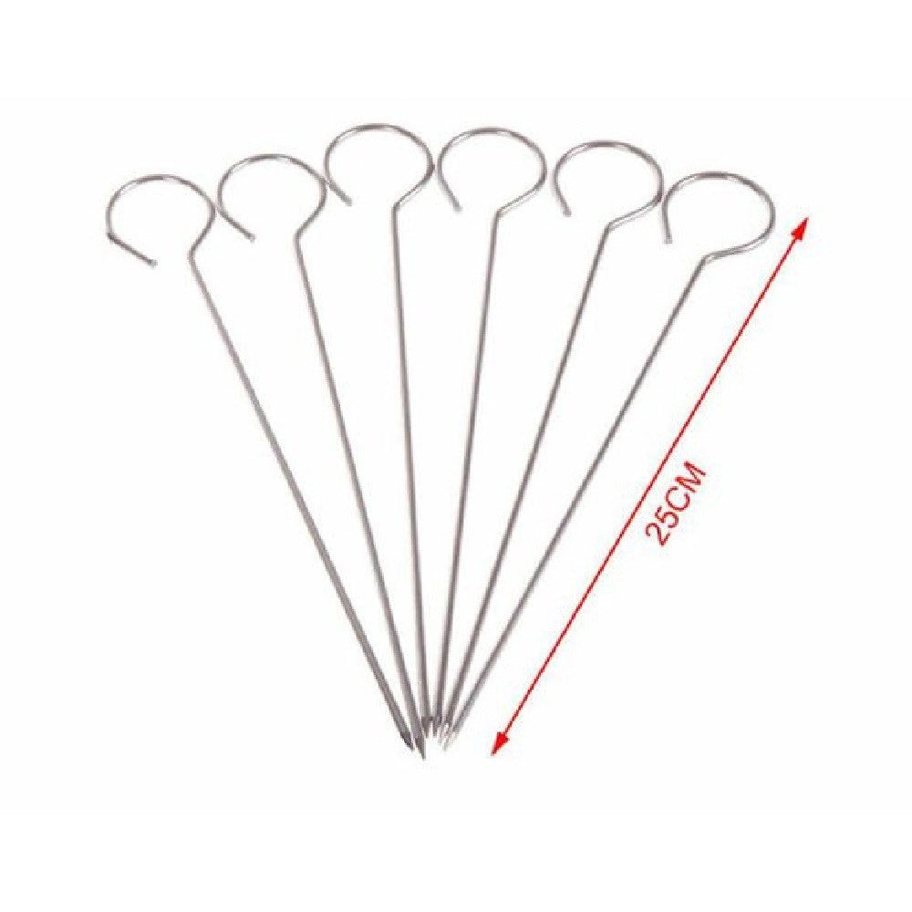 Trade Shop - Set 10 Spiedini In Acciaio Inox 25 Cm Impugnatura Uncino Per Griglia Bbq 2406315 -