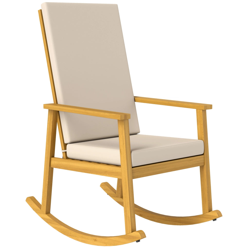 Sedia a dondolo in legno di acacia Sedia a dondolo con schienale alto cuscini fino a 160 kg 60 x 89 x 107 cm Beige