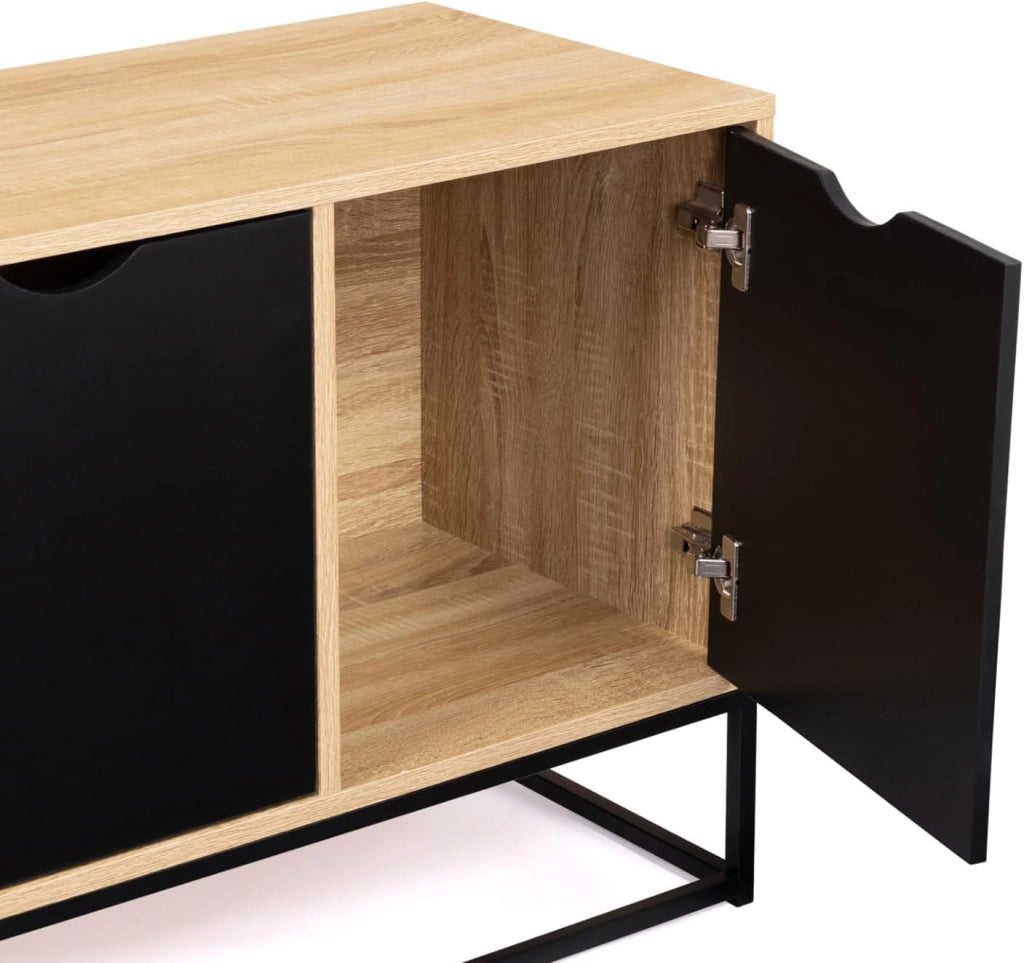 Credenza bassa a 3 ante, nera, design industriale BOSTON
