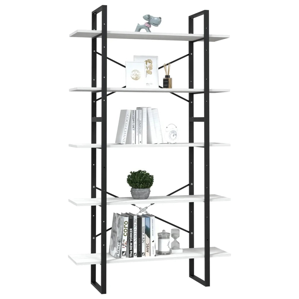 Libreria a 5 Ripiani-Scaffale per Libri-Mobile di Stoccaggio Bianca 100x30x175 cm in Legno di Pino