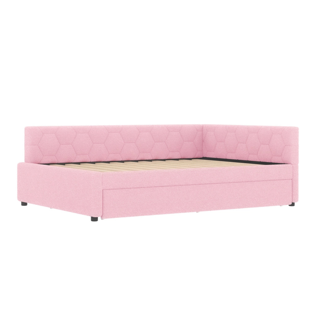 Letto 140x200 cm con letto estraibile; USB e Type-C in velluto rosa