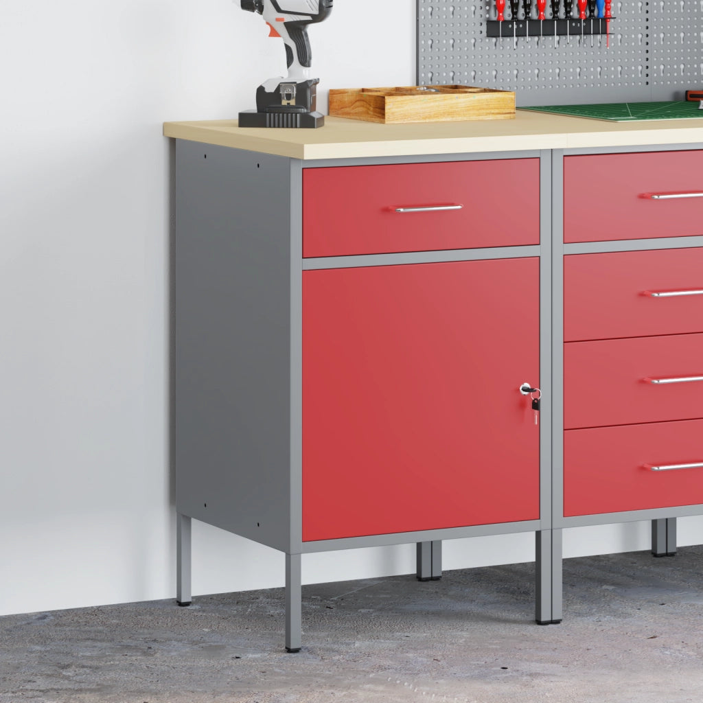 Armadio da Lavoro Rosso 50x55x84 cm Acciaio