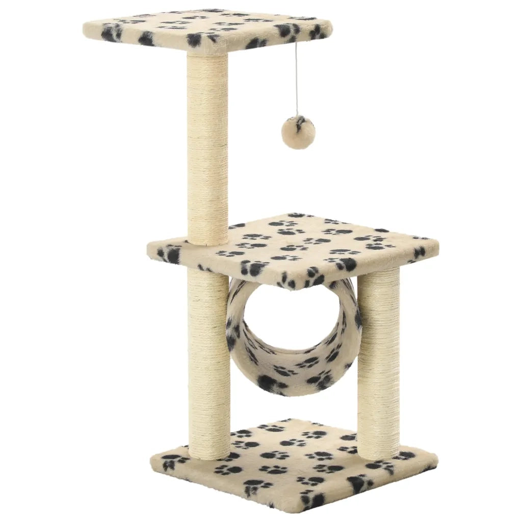 Albero per Gatti e Tiragraffi Sisal 65 cm Zampe Stampate Beige CFW3813730