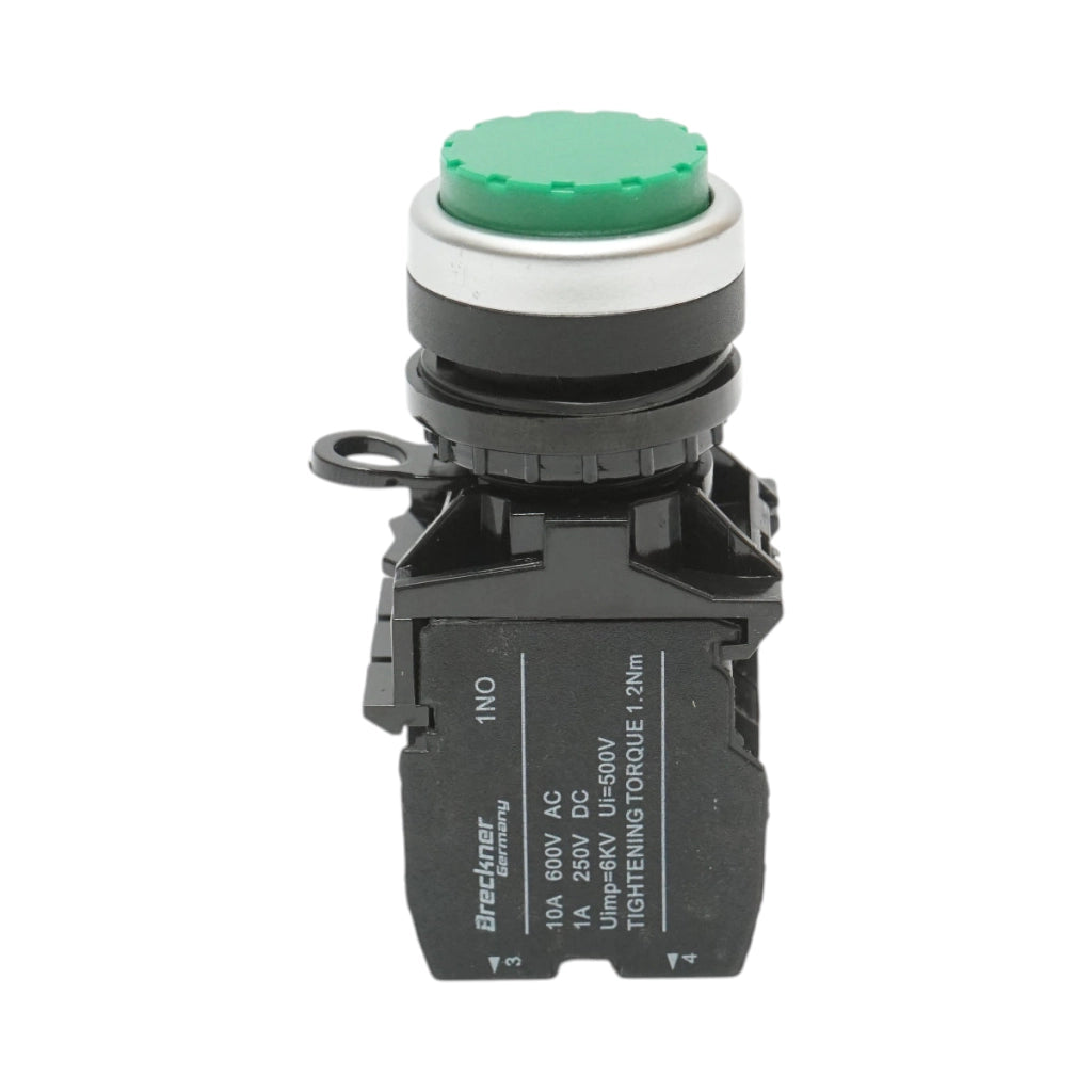 Pulsante convesso con ritorno 1NO+1NC verde, 10A/600V AC, 1A/250V DC LA42 Breckner Germany