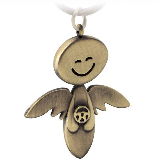Accessori per auto con forma di angelo con volante - Porta chiavi in metallo lucido con finitura a specchio - Regalo per il buon viaggiatore - Scegli la guida sicura