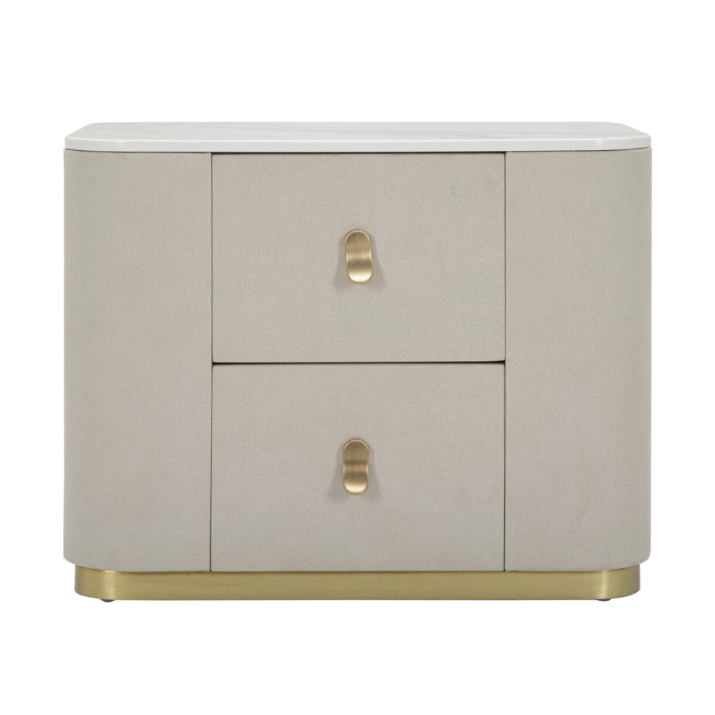 Comodino Beauty in legno crema con cassetti e anta, base dorata