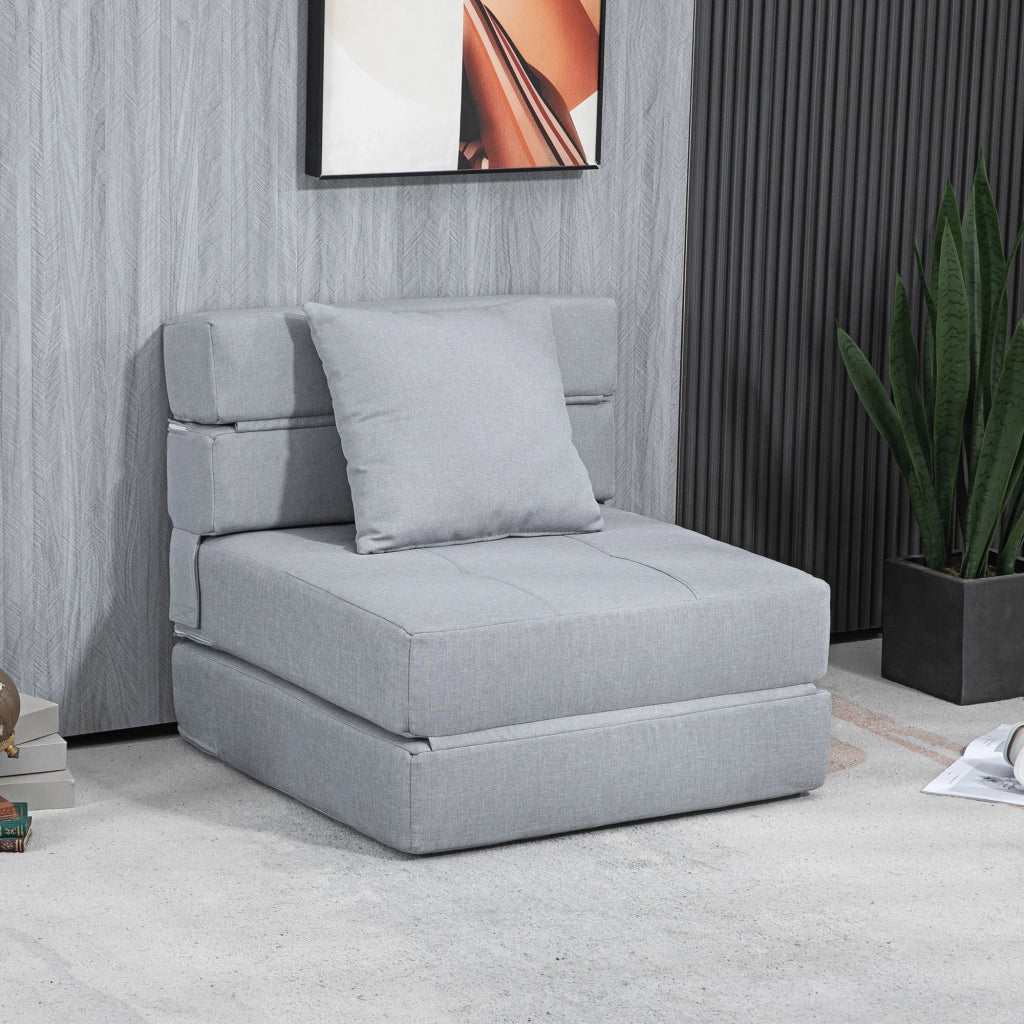 Poltrona letto pieghevole 2 in 1 con funzione letto e cuscino in schiuma grigio chiaro per salotto e camera