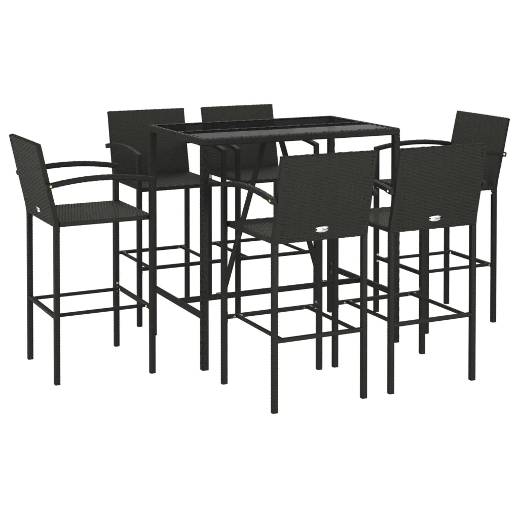 Set da Bar da Giardino 7 pz Nero in Polyrattan