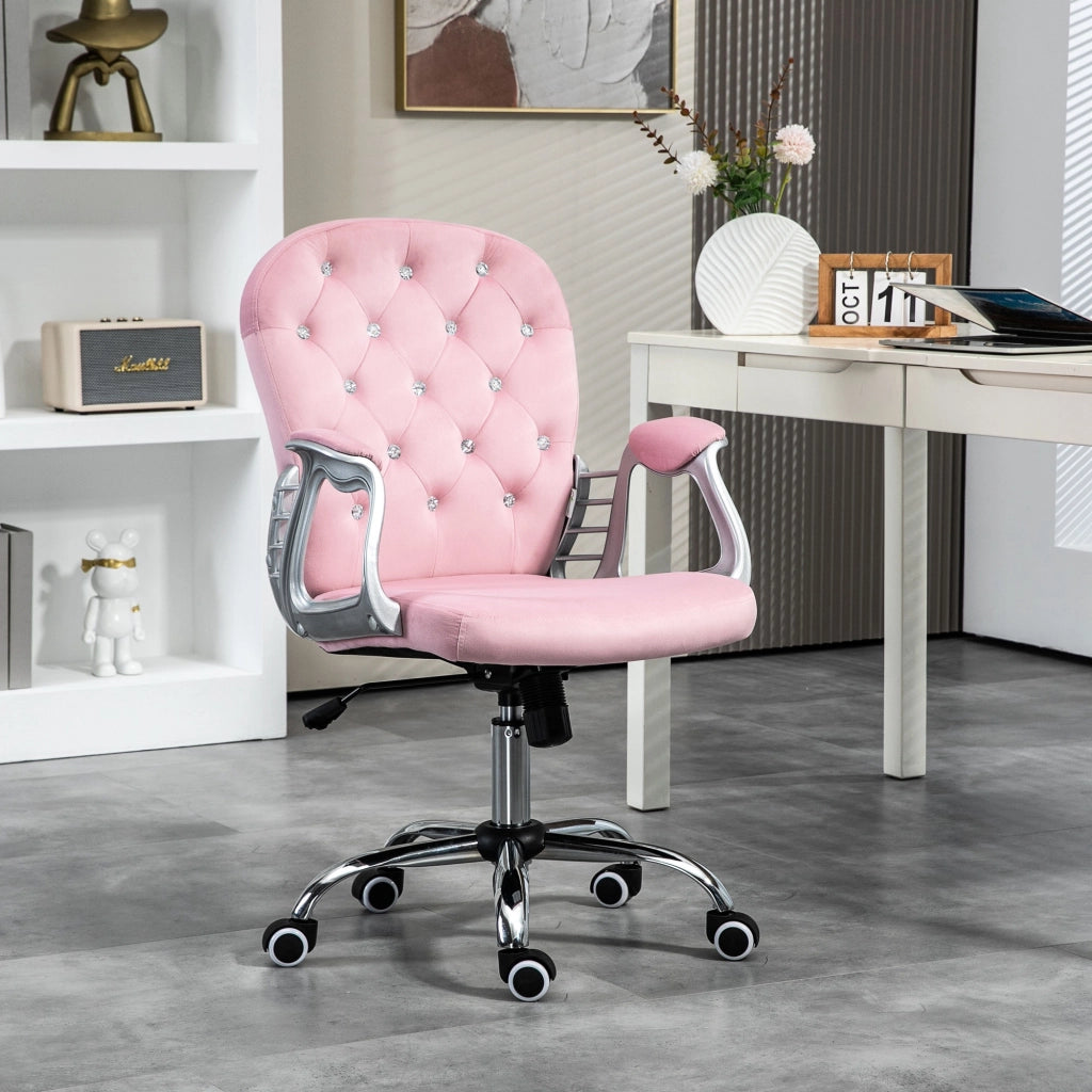 Sedia da Ufficio in Velluto con Braccioli e Schienale ¨C zephmum ¨C Rosa 59.5x60.5x93-103 cm