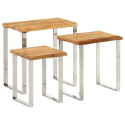 Tavolini a Incastro 3 pz Bordi Vivi in Legno Massello di Acacia 372761