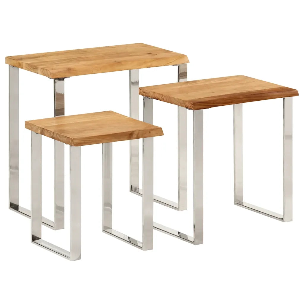 Tavolini a Incastro 3 pz Bordi Vivi in Legno Massello di Acacia 372761