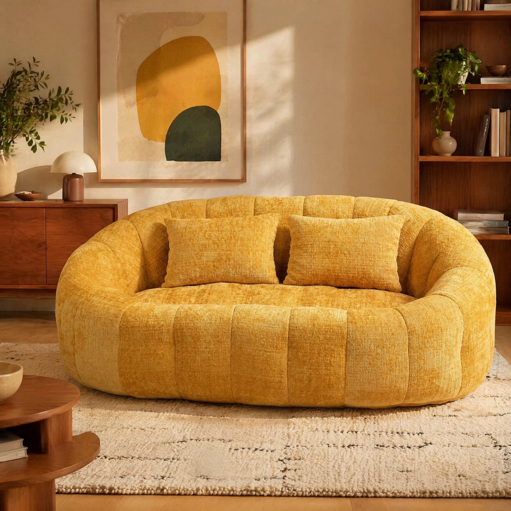 Sitzsack Lazy Sofa in Chenille Gialla, divano relax con imbottitura in memory foam, 150x95x63 cm
