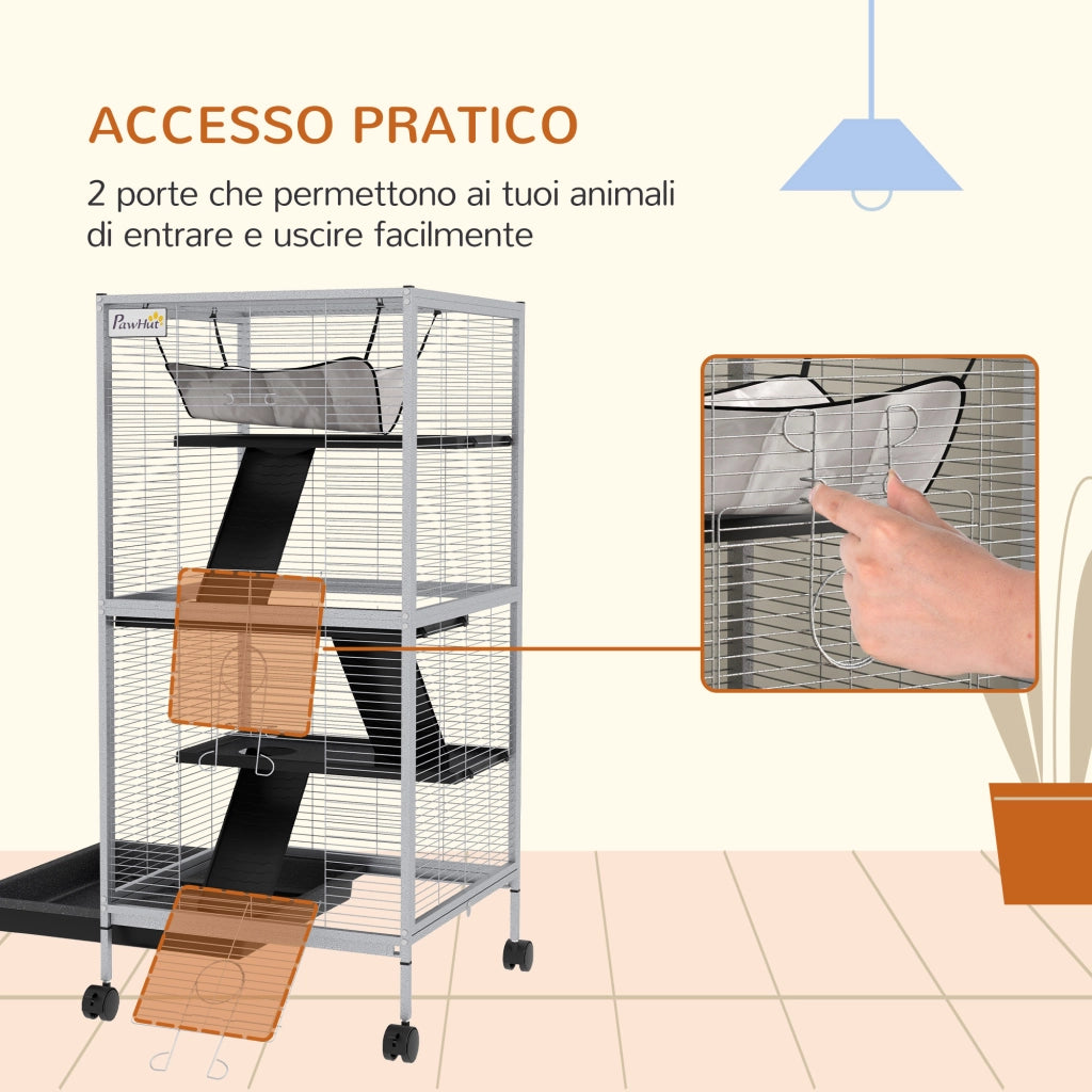 Gabbia per Porcellini d'India e Cincill¨¤ in Acciaio con 3 Piani ¨C Zephmum ¨C Grigio Chiaro