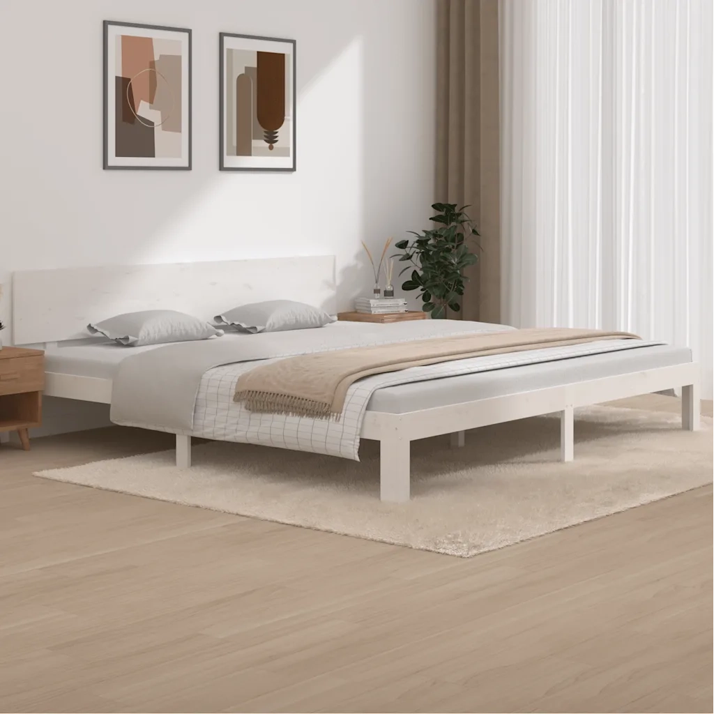 Giroletto-Struttura Letto Bianco in Legno Massello di Pino 200x200 cm 135790