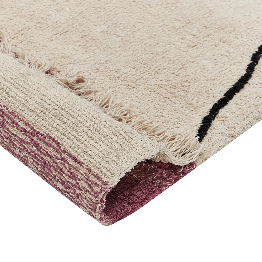 Tappeto in cotone beige e rosa 140 x 200 cm rettangolare con frange motivo geometrico stile boho per soggiorno camera da letto