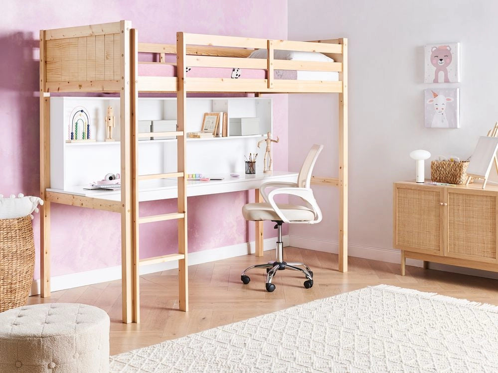 Letto alto per bambini Struttura in legno di pino chiaro con scrivania e letto a soppalco Camera dei bambini e multifunzionale