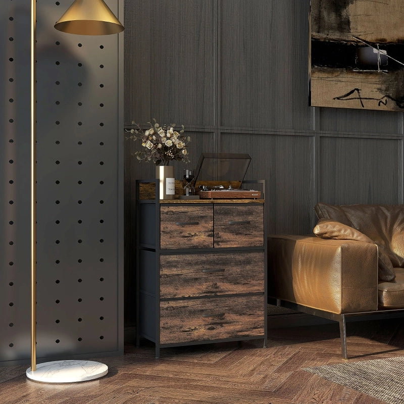 CASSETTIERA 60x29x85 cm in poliestere marrone rustico, stile industriale