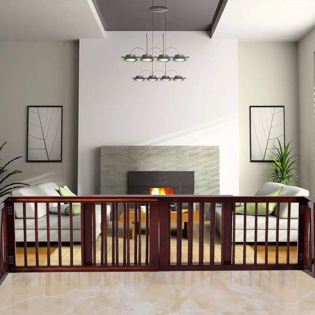 Recinto per Cani da Interno, Cancelletto Regolabile in Legno con Base Larga e 3 Ante, Recinzione per Animali Domesti di Piccola/Media Taglia, 140-203 x 9,5 x 56 cm