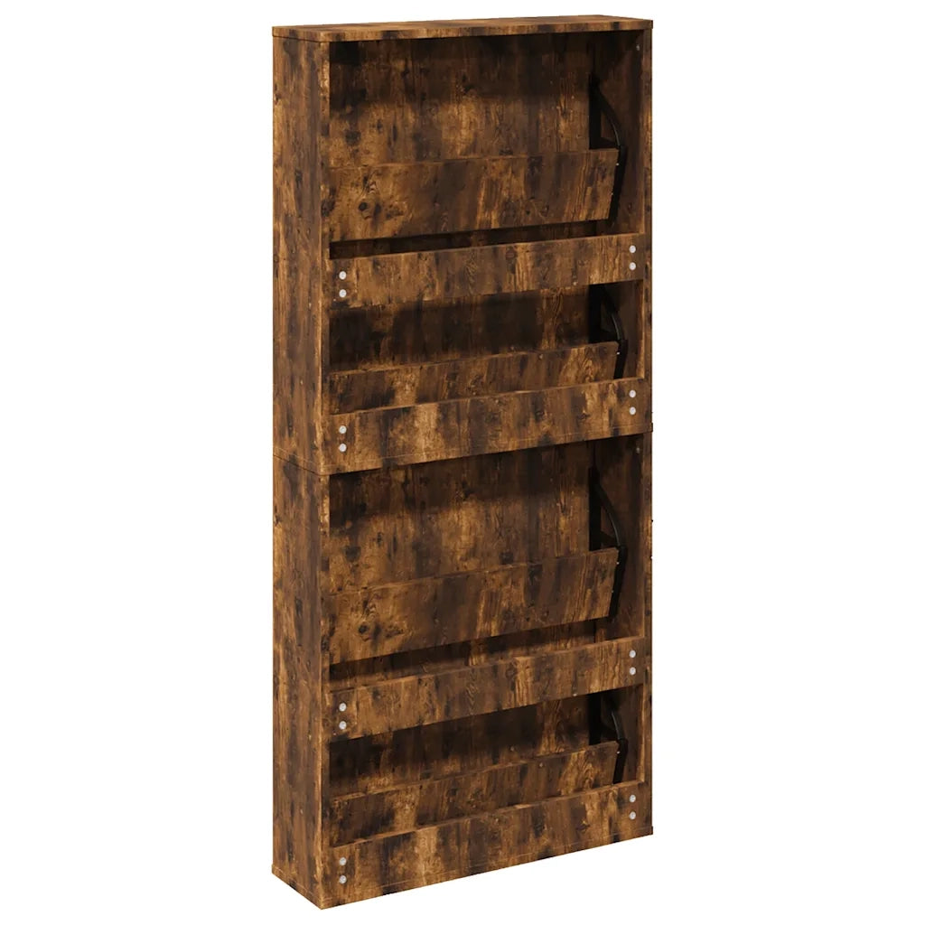 Scarpiera con Specchio a 4 Livelli Rovere Fumo 63x17x134 cm 3228277