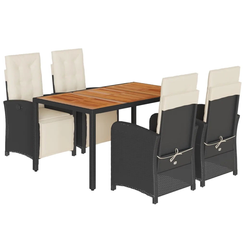 Set da Pranzo da Giardino 5 pz Nero con Cuscini in Polyrattan