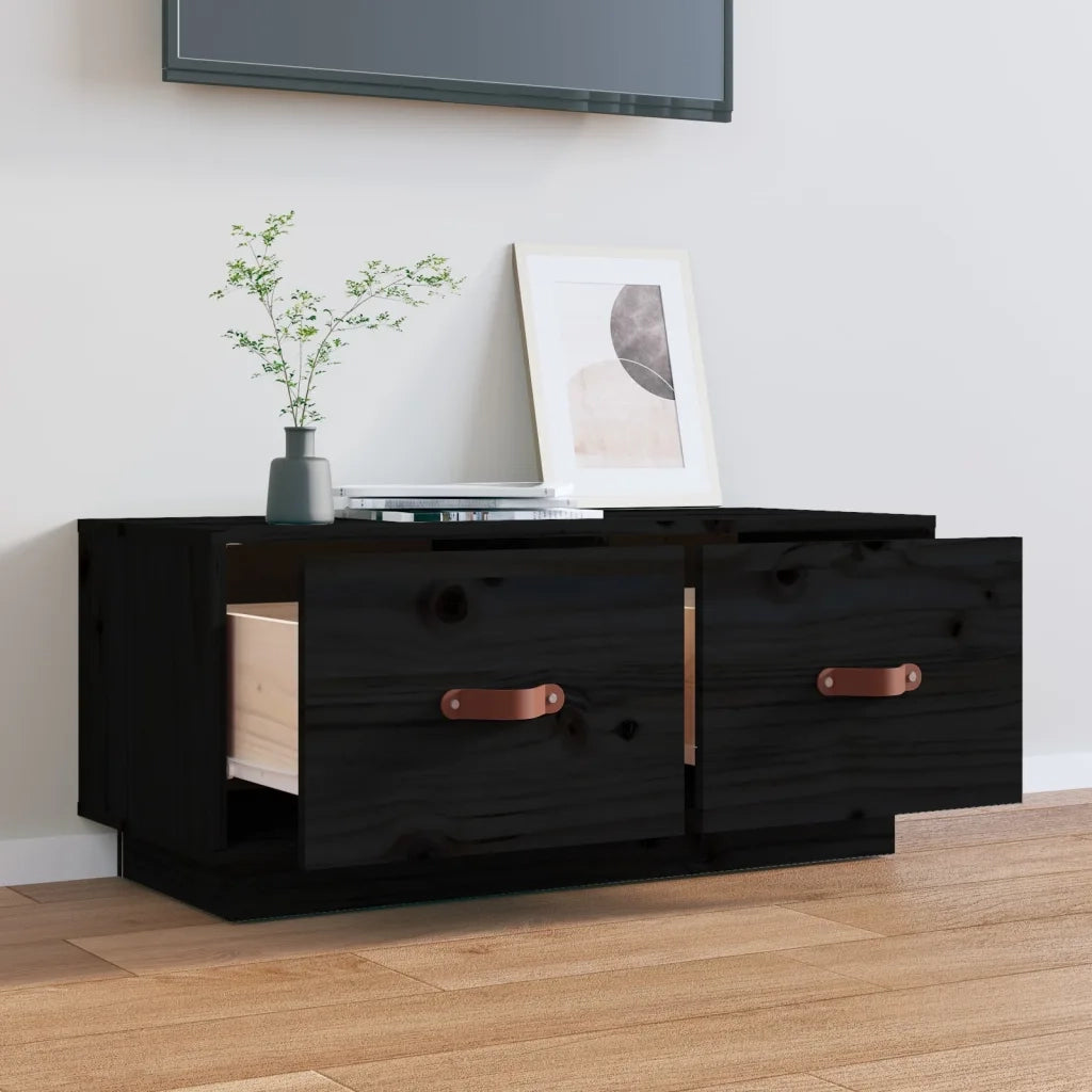 Mobile Porta TV Nero 80x34x35 cm in Legno Massello di Pino 818244