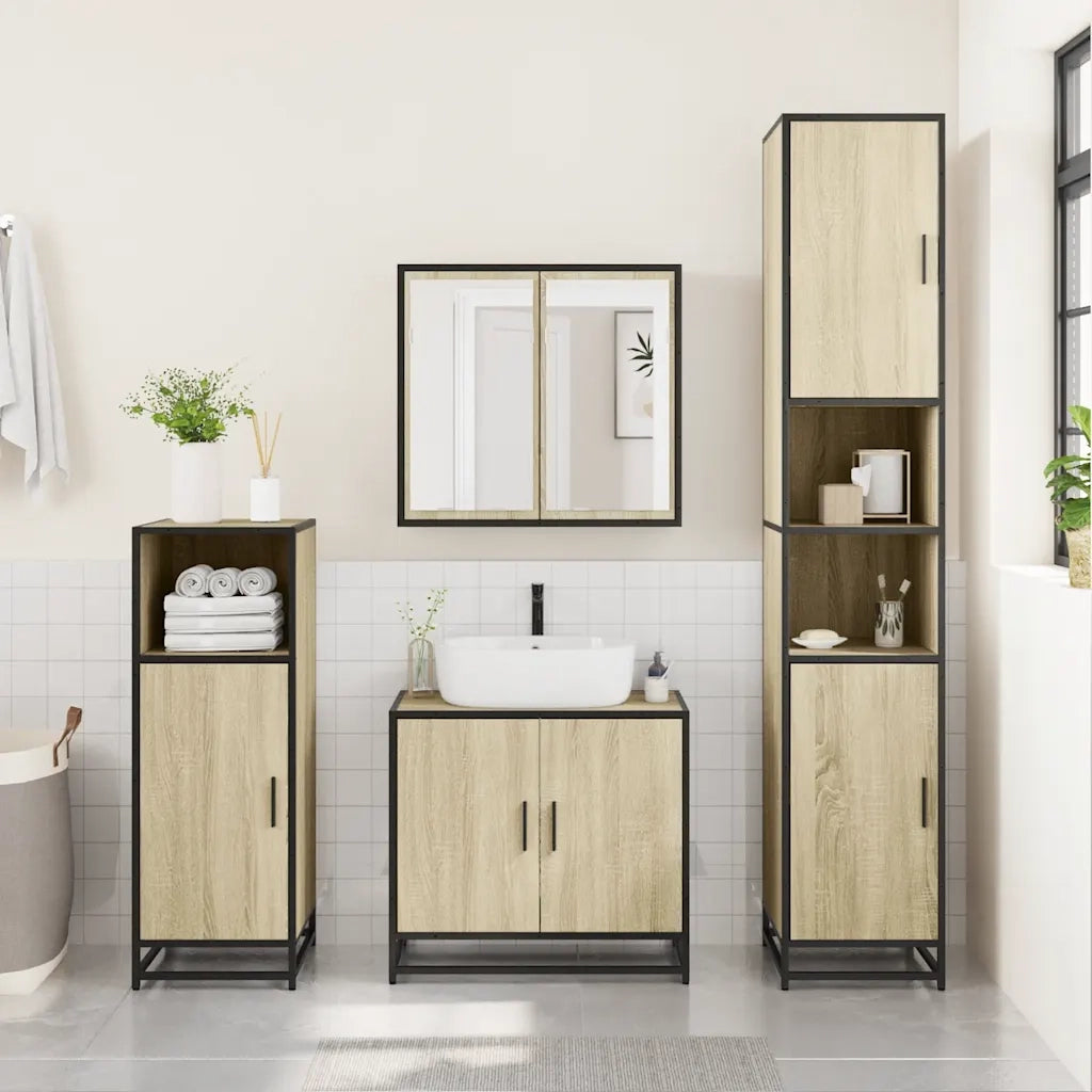 Set Mobili da Bagno 4 pz Rovere Sonoma in Legno Multistrato 3301186