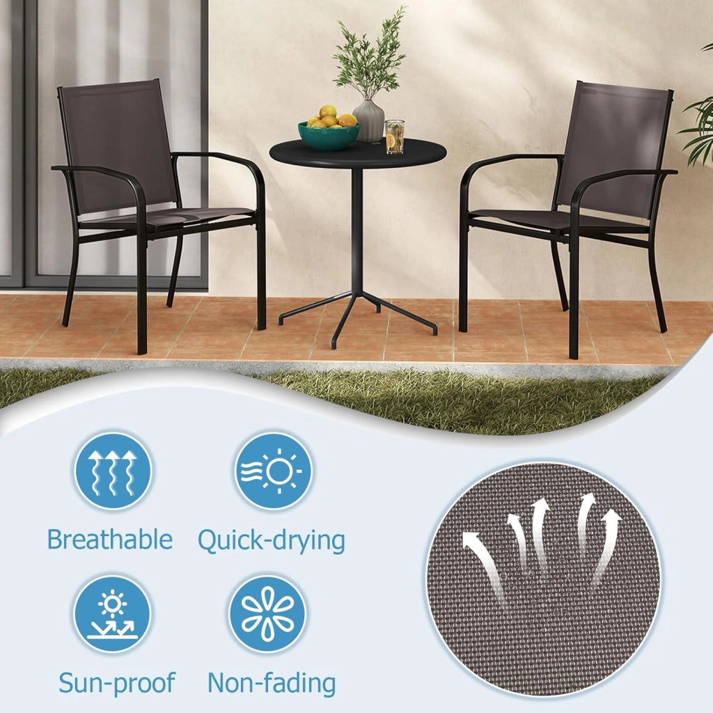 Set di 2 sedie da giardino impilabili, sedie terreze esterne in Textilene con telaio in metallo, poltrona da pranzo con schienale alto e braccioli, carico 150 kg, 58 x 61 x 89 cm, grigio (2)