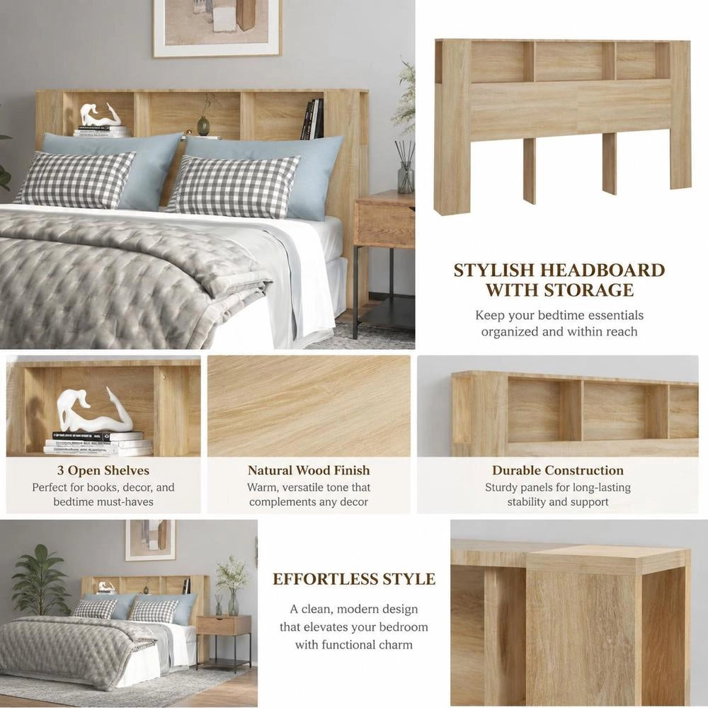 Headboard With Shelves, Sonoma Oak, 180x18.5x104.5 Cm