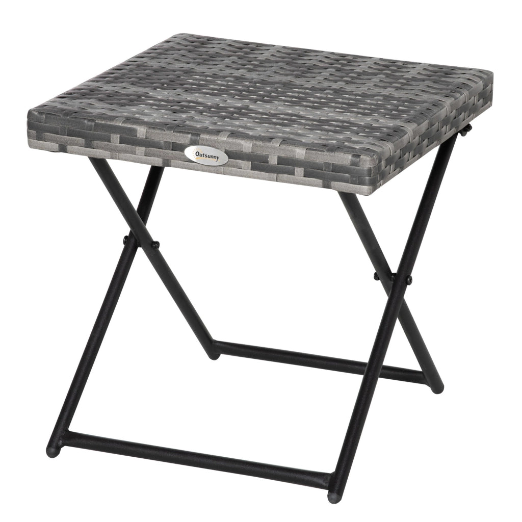 Tavolino da Giardino Pieghevole Salvaspazio 40x40x40 cm in Rattan Sintetico e Acciaio Grigio