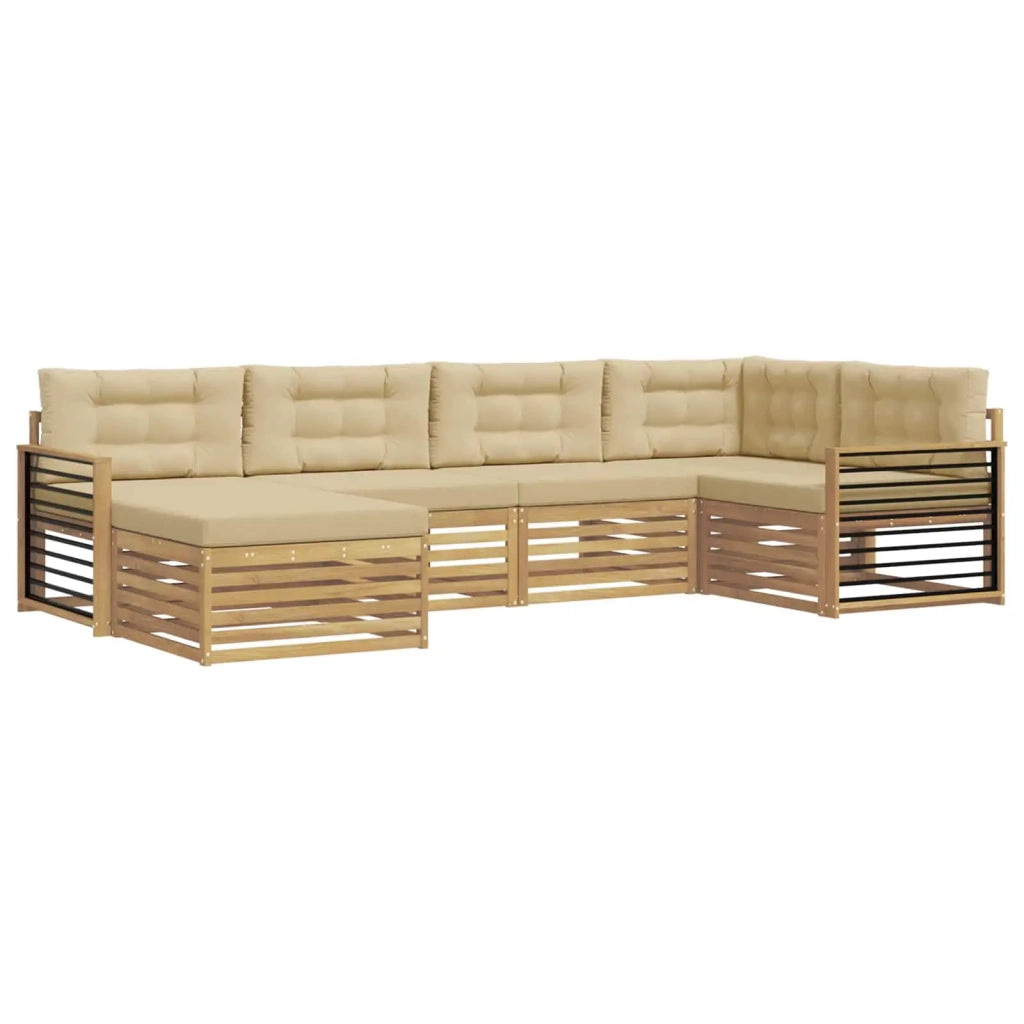 Set di divani da esterno 6 pcs Bianco e Beige Poliestere