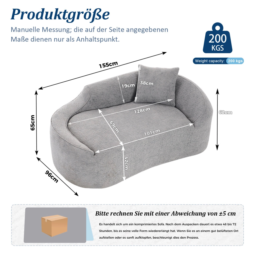 Chaise longue 2 posti trasformabile divano letto con seduta profonda e cuscino incluso in ciniglia grigio chiaro