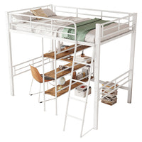 Letto a soppalco con scrivania - Xylo - 90x200 cm - Bianco - Scaffali, ringhiera, scala, struttura in ferro