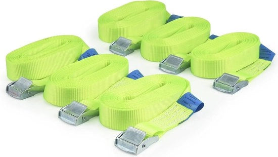 6 cinturoni di fissaggio, cinture di sicurezza con chiusura a molla, cinturone di fissaggio, resistente fino a 250 kg, conforme a DIN EN 12195-2, lunghezza 4 m, larghezza 25 mm, singolo, giallo neon