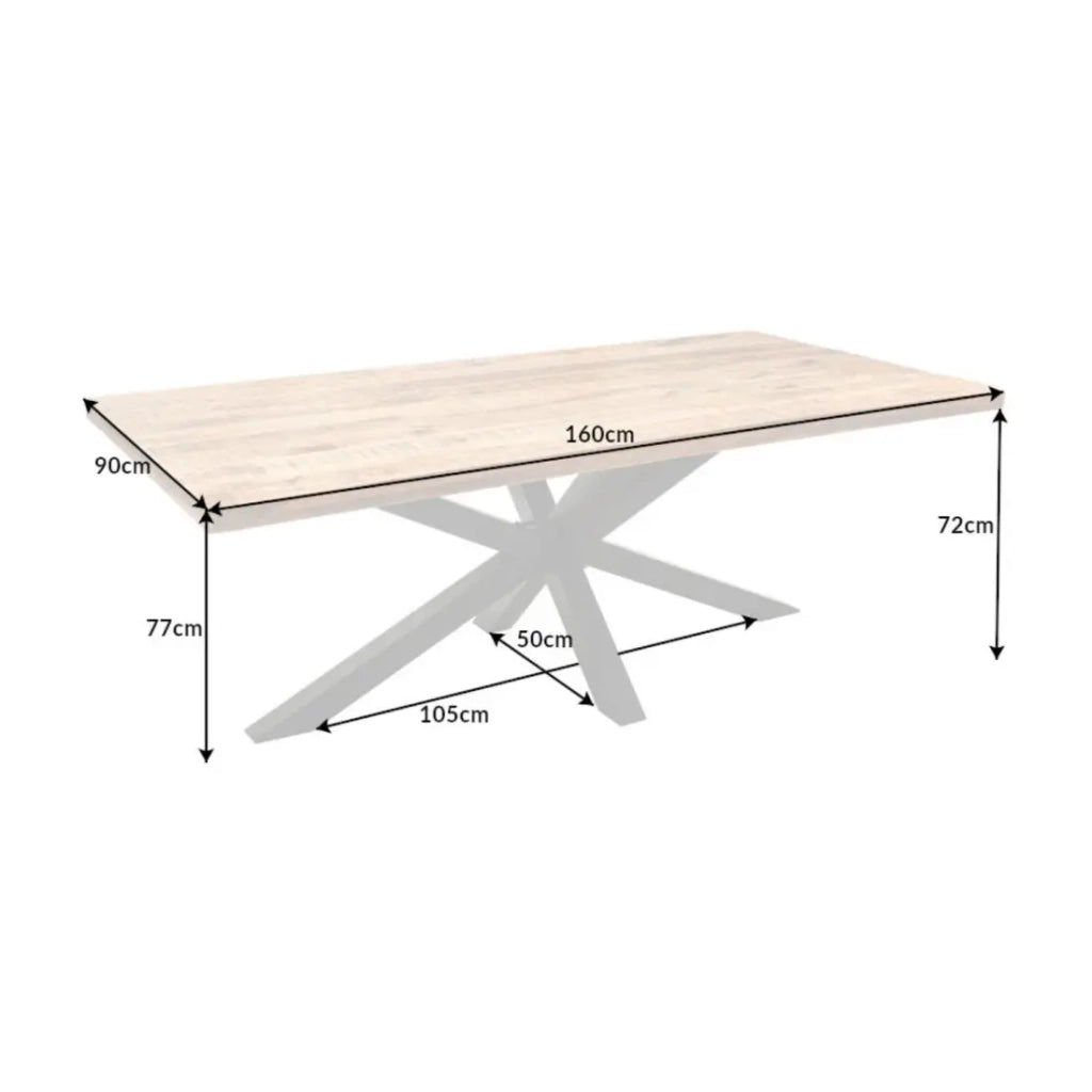Table SOLARA 160 cm – Piano in legno di mango verniciato e struttura in metallo nero – Design industriale e fascino unico