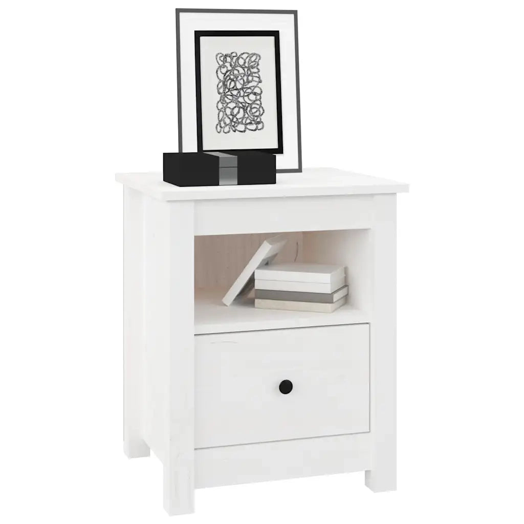 Comodino Bianco 40x35x49 cm in Legno Massello di Pino cod mxl 49121