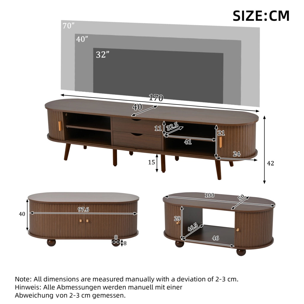Set mobile TV e tavolino da caffè moderno in MDF colore noce; 2 pezzi