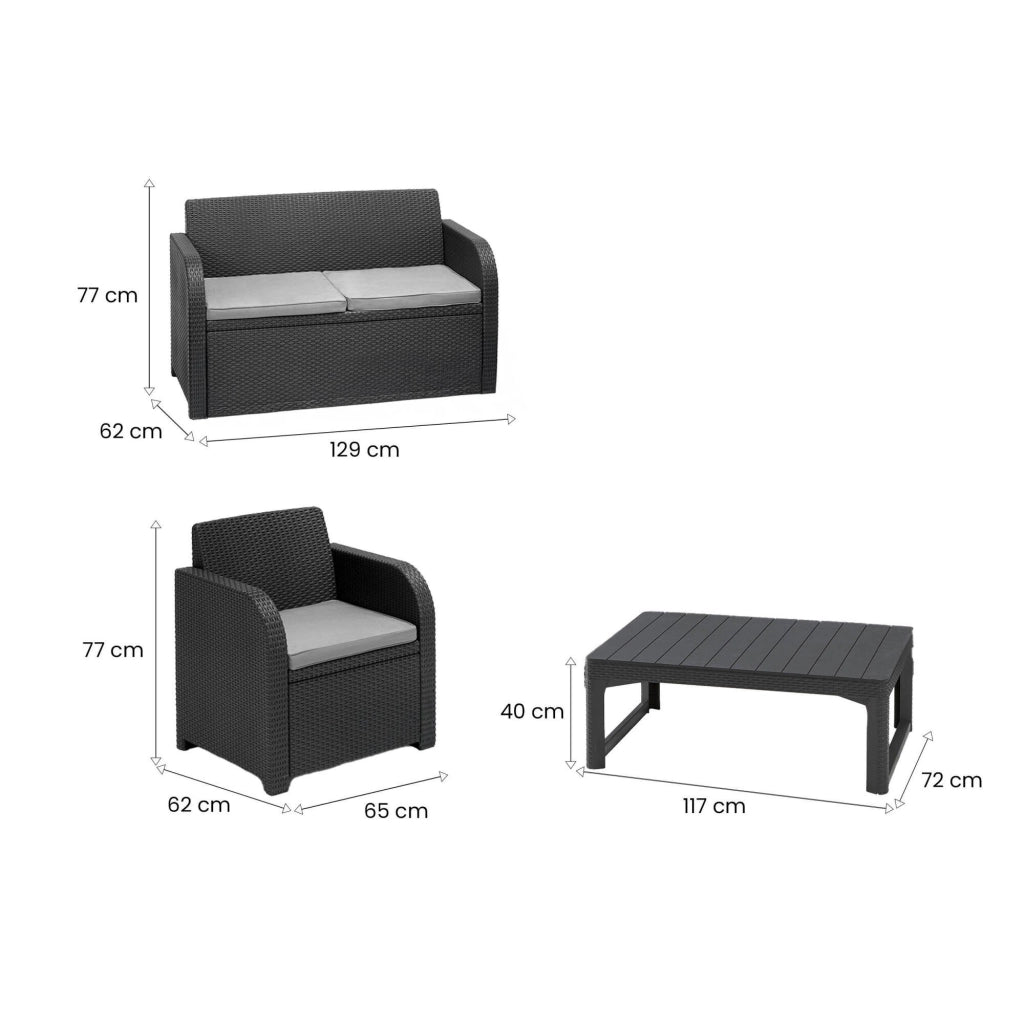 Set salotto da esterno Joliette, Salottino outdoor, Set da balcone o giardino, Composizione soggiorno per esterni, 129x62 h77 cm, Antracite