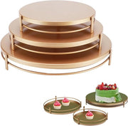 Set di tre supporti in acciaio rotondi per dolci - piatto di esposizione per caramelle - server per cibi per feste - matrimonio display art in acciaio per dessert - houder per decorazioni di festa (oro)