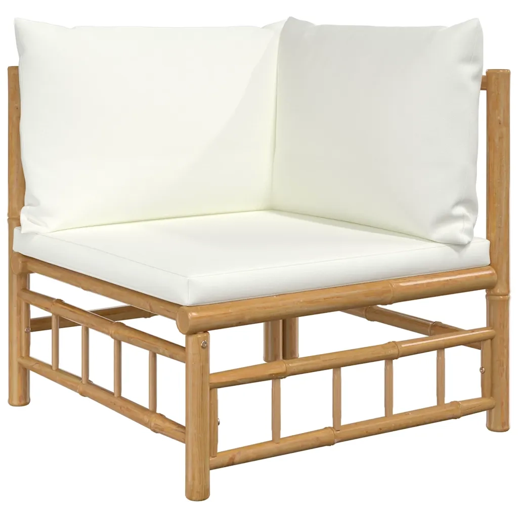 Salotto da Giardino-Set Salotto da Giardino 2pz con Cuscini Bianco Crema in Bamb¨´ 917462