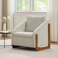 Poltrona d'arredo per soggiorno con braccioli in legno, cuscino posteriore e tessuto in chenille, 73.5x73.5x73.5 cm, Beige