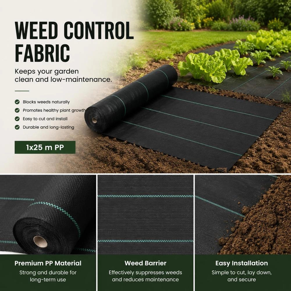 Weed Control Fabric, Black, 1 X 25 M PP