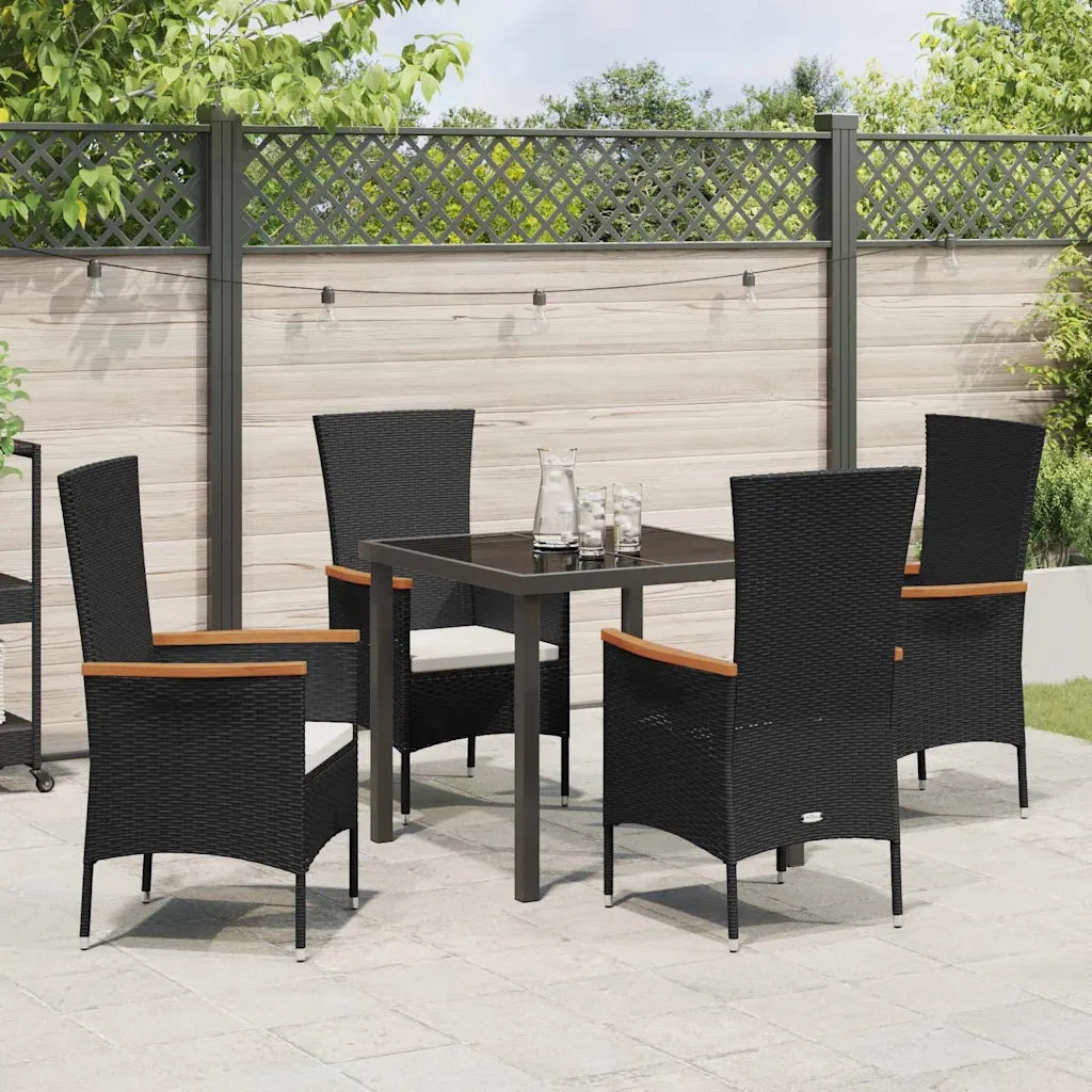 Set da Pranzo per Giardino con cuscino 5 pcs Nero