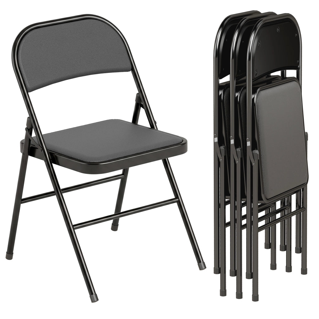 Set 2 Sedie Imbottite Pieghevoli ¨C Zephmum ¨C Similpelle Nero e Metallo 45x46x78 cm