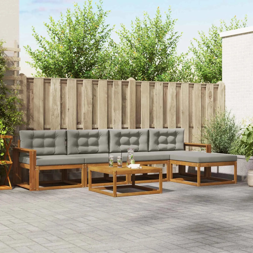 Set di divani da esterno 6 pcs Grigio Naturale e Chiaro