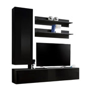 Mobile TV FLY H1 design, colore nero lucido. Mobile sospeso moderno e alla moda per il tuo soggiorno.
