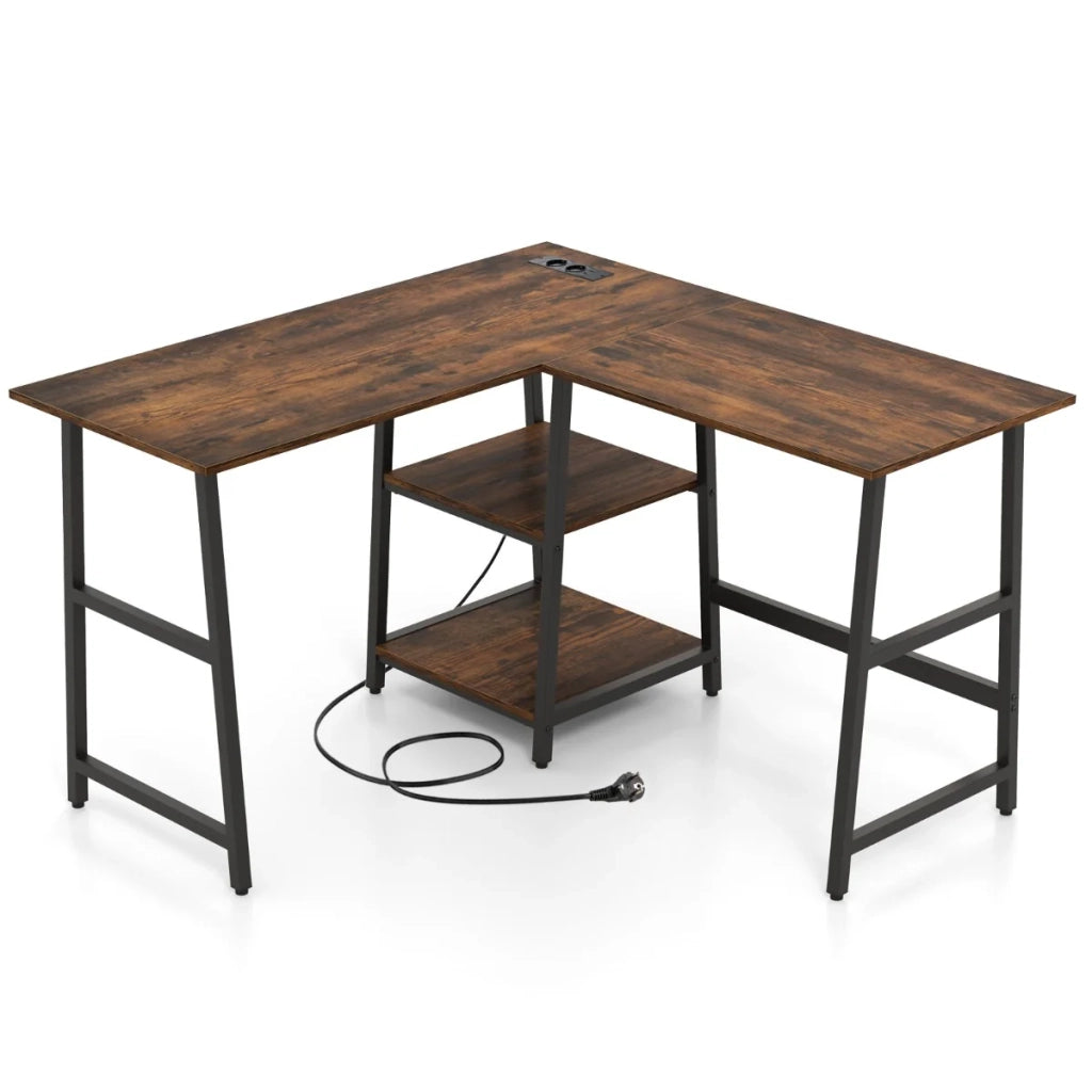 Scrivania a L 120 x 70 x 75 cm con stazione di ricarica integrata e ripiano portaoggetti stile moderno legno ingegnerizzato marrone rustico 20_0010904