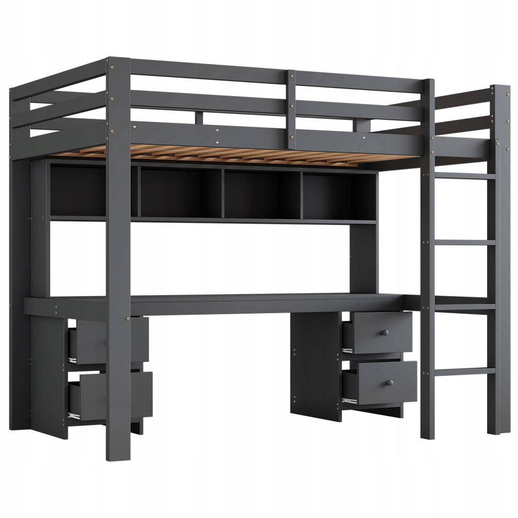 Letto a castello 90x200 - Xylo - Grigio con scrivania senza materasso